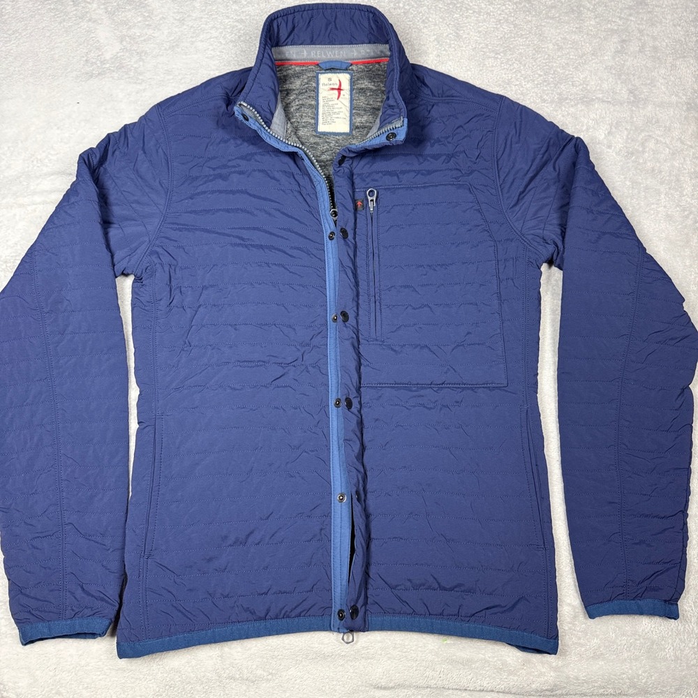 Relwen Quilted Windbreaker Jacket Mens Small Blue Lightweight Full Zip Puffer